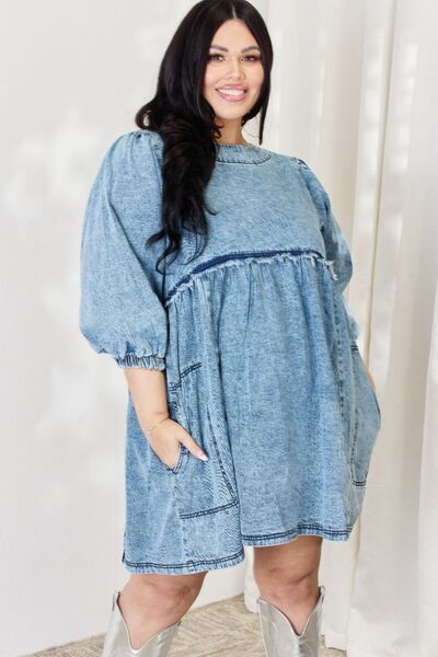 The Krissy Oversized Denim Babydoll Dress - PEONIES & LIME
