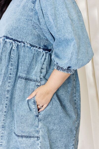 The Krissy Oversized Denim Babydoll Dress - PEONIES & LIME