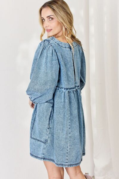 The Krissy Oversized Denim Babydoll Dress - PEONIES & LIME