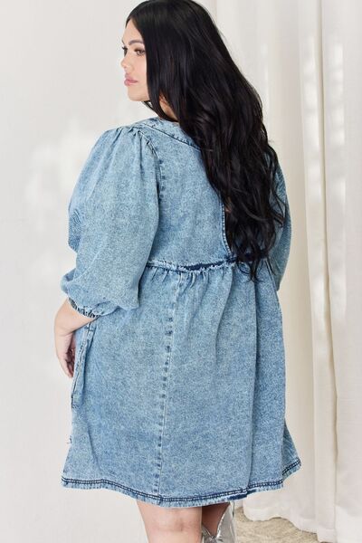 The Krissy Oversized Denim Babydoll Dress - PEONIES & LIME