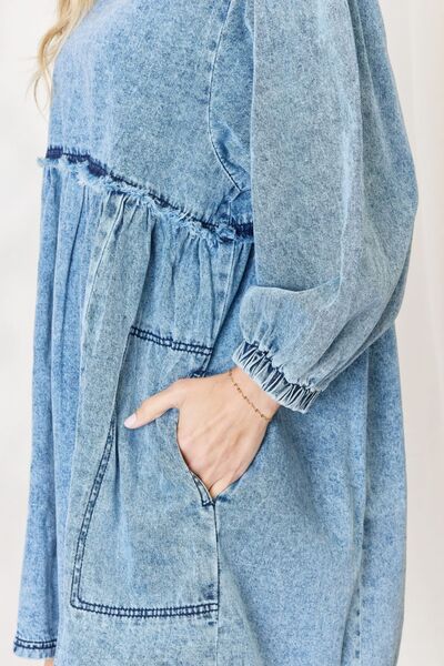 The Krissy Oversized Denim Babydoll Dress - PEONIES & LIME