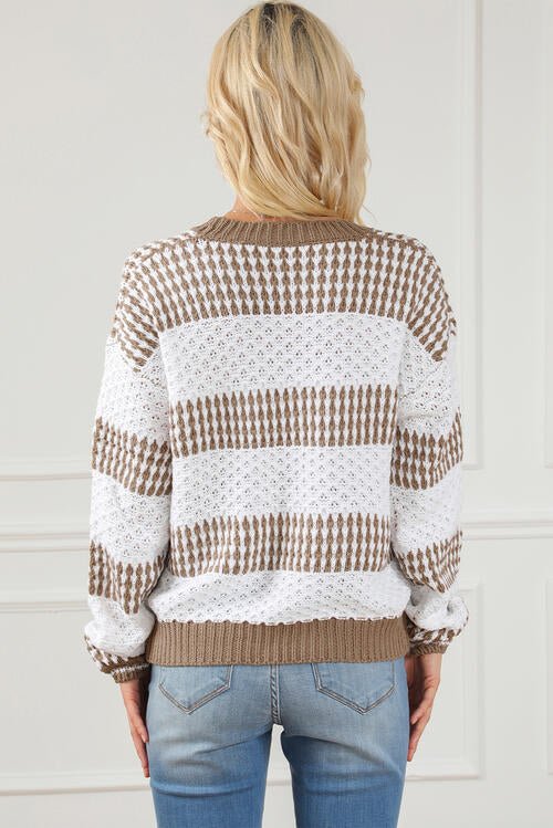 The Lena Striped Round Neck Long Sleeve Knit Top