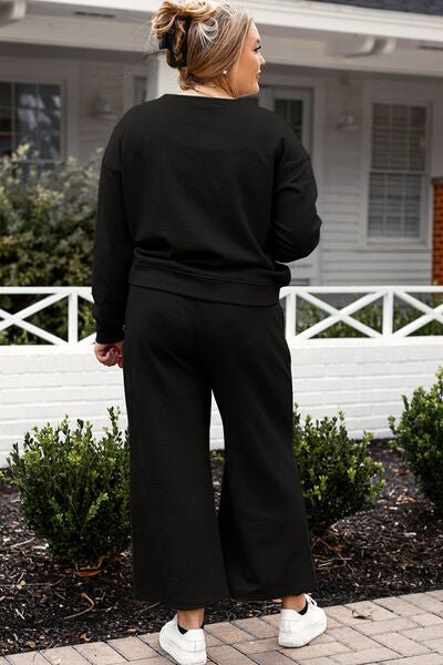 The Lexi Textured Long Sleeve Top and Drawstring Pants Set