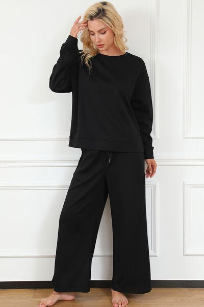 The Lexi Textured Long Sleeve Top and Drawstring Pants Set