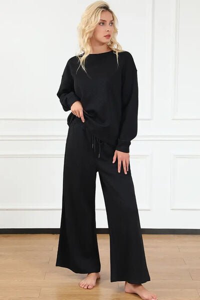 The Lexi Textured Long Sleeve Top and Drawstring Pants Set