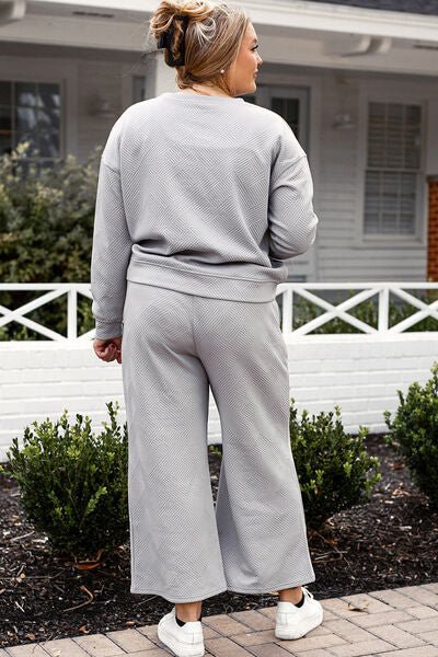 The Lexi Textured Long Sleeve Top and Drawstring Pants Set