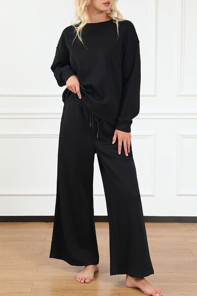 The Lexi Textured Long Sleeve Top and Drawstring Pants Set