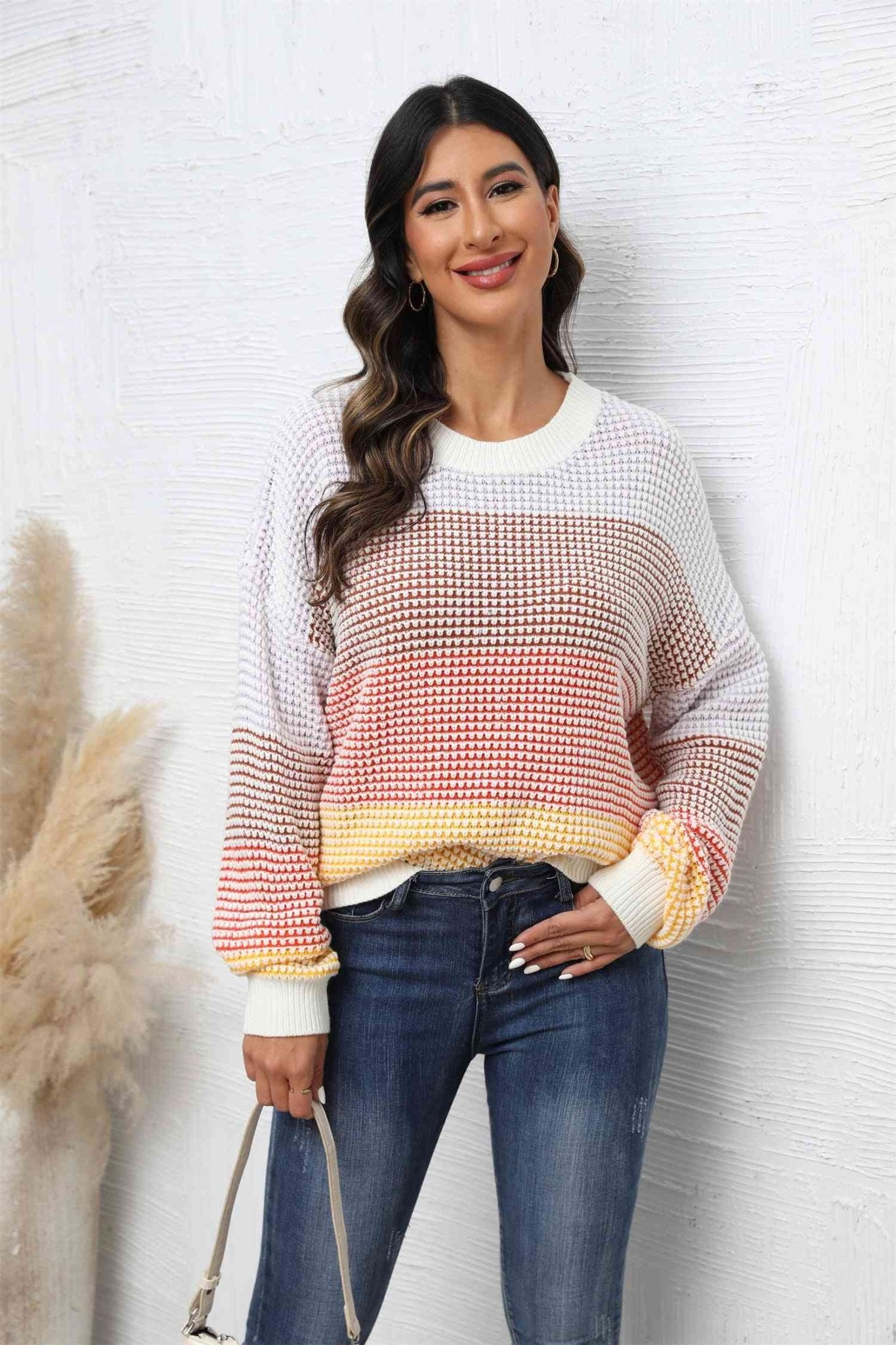 The Liliana Waffle-Knit Dropped Shoulder Color Block Sweater