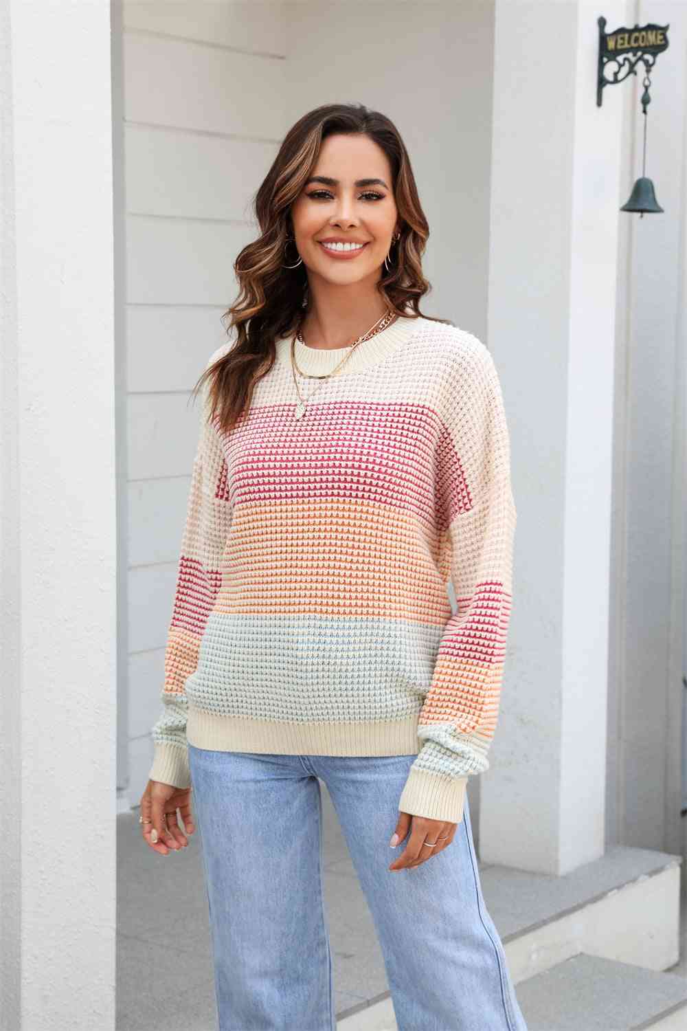 The Liliana Waffle-Knit Dropped Shoulder Color Block Sweater