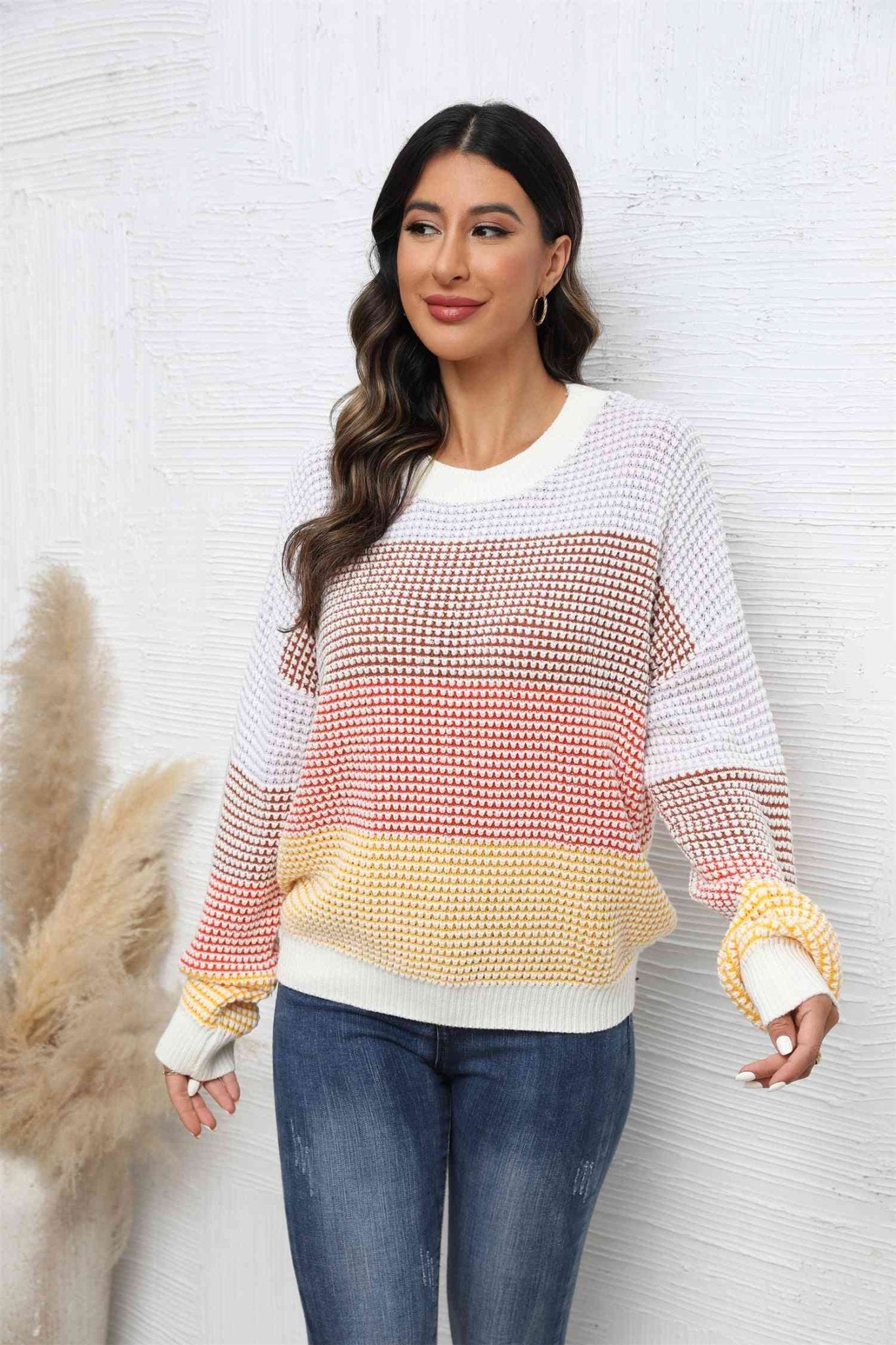 The Liliana Waffle-Knit Dropped Shoulder Color Block Sweater