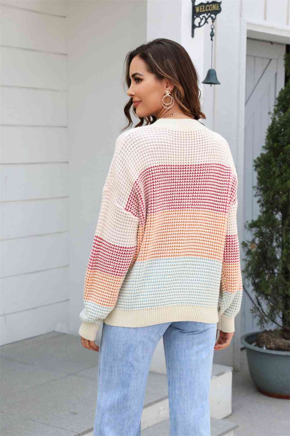 The Liliana Waffle-Knit Dropped Shoulder Color Block Sweater