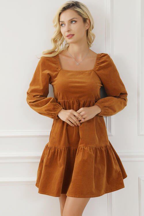 The Lilly Square Neck Long Sleeve Tiered Dress