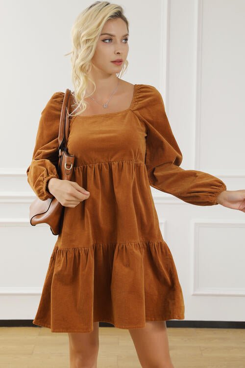 The Lilly Square Neck Long Sleeve Tiered Dress