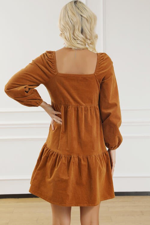 The Lilly Square Neck Long Sleeve Tiered Dress