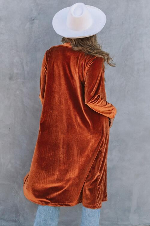 The Lisa Long Velvet Cardigan with Pockets