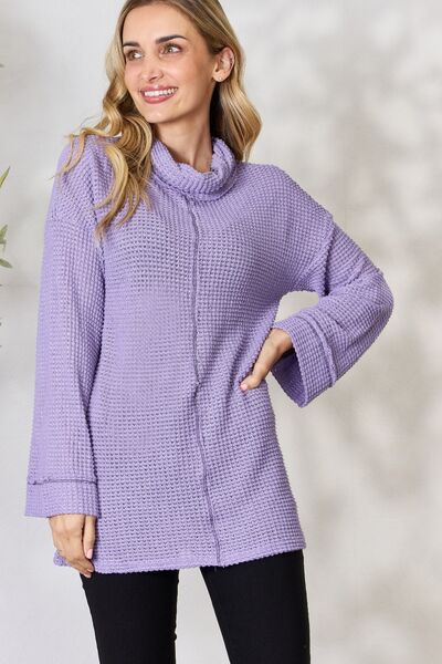 The Lizzy Exposed Seam Waffle Knit Top - PEONIES & LIME