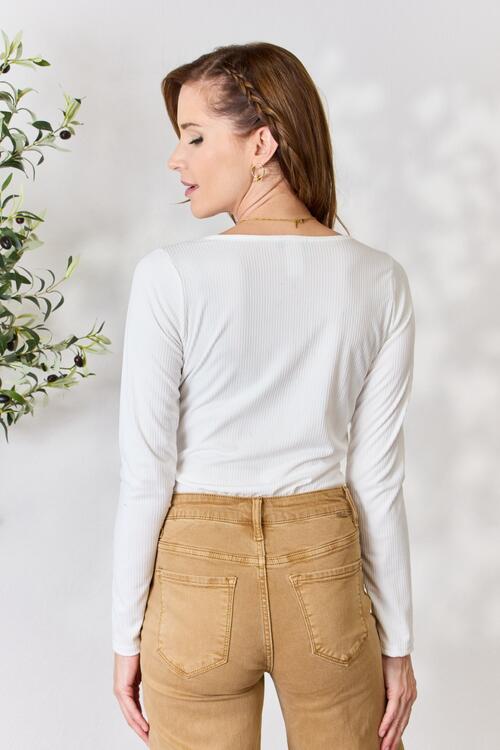 The Macy Ribbed Half Snap Long Sleeve Bodysuit