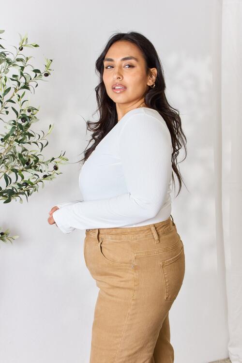 The Macy Ribbed Half Snap Long Sleeve Bodysuit