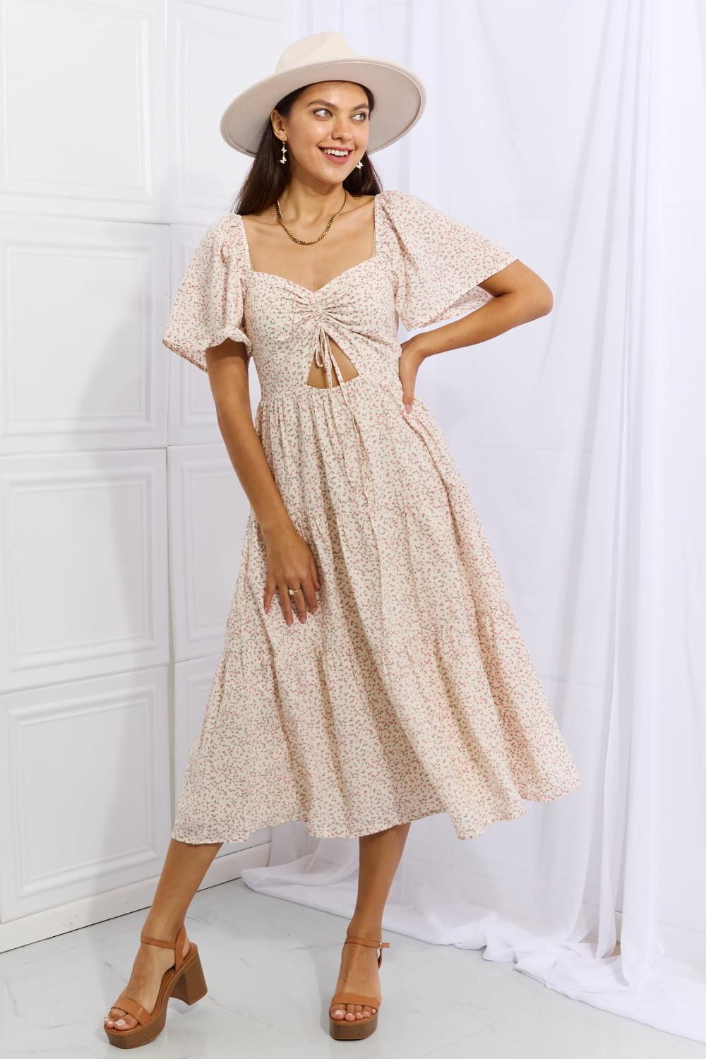 HEYSON Let It Grow Full Size Floral Tiered Ruffle Midi Dress - PEONIES + LIME