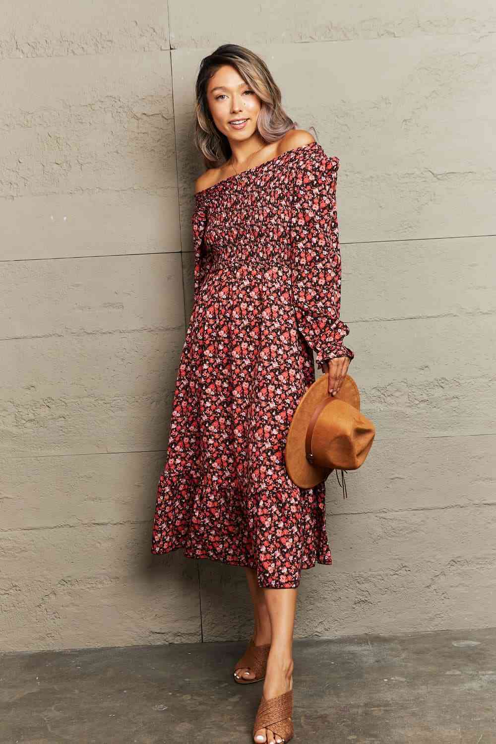 The Myla Off-Shoulder Long Sleeve Midi Dress