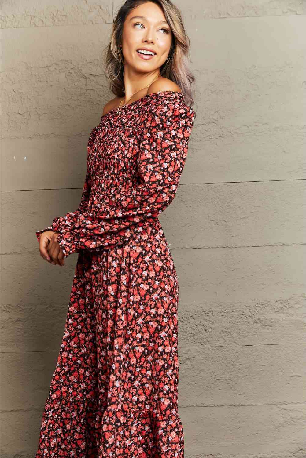 The Myla Off-Shoulder Long Sleeve Midi Dress