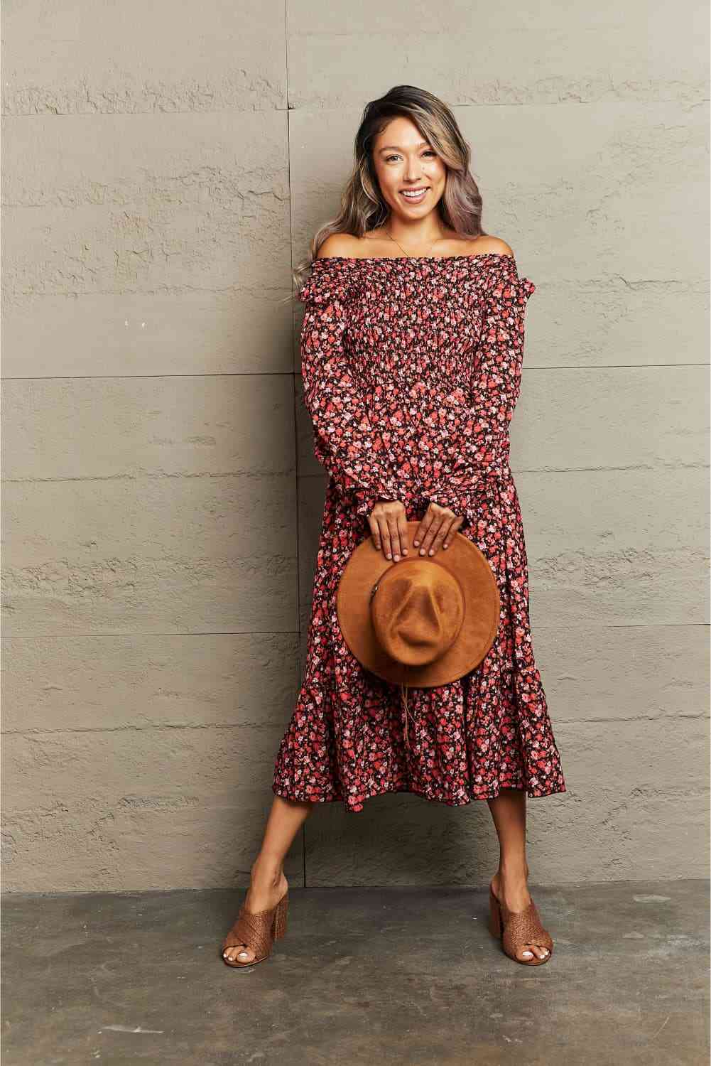 The Myla Off-Shoulder Long Sleeve Midi Dress
