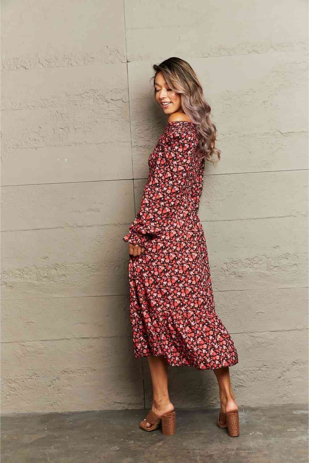 The Myla Off-Shoulder Long Sleeve Midi Dress