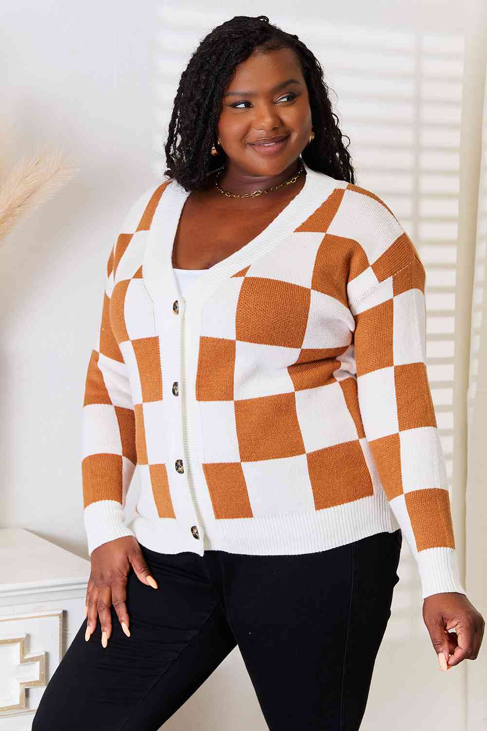The Nyla V-neck Checked Cardigan