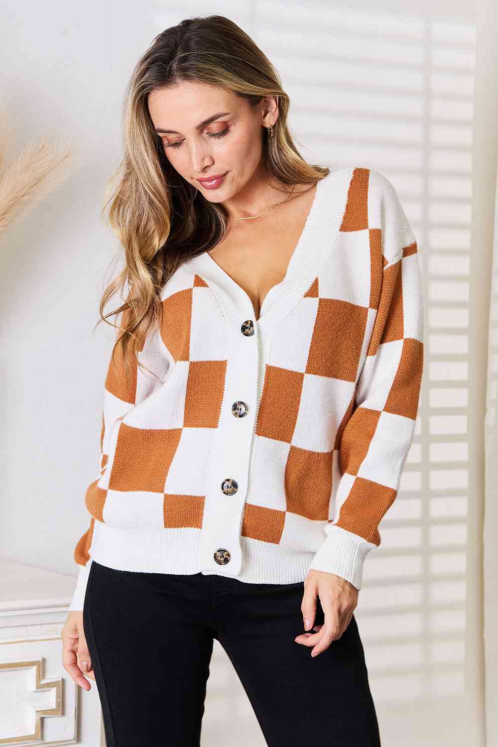 The Nyla V-neck Checked Cardigan