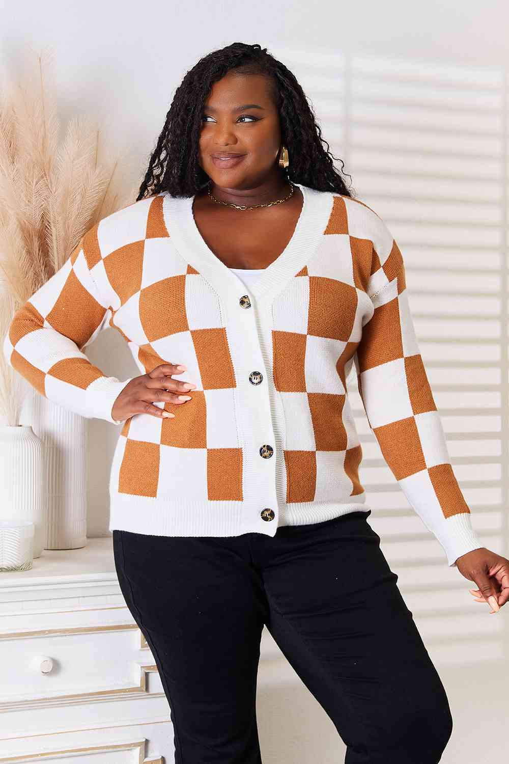 The Nyla V-neck Checked Cardigan