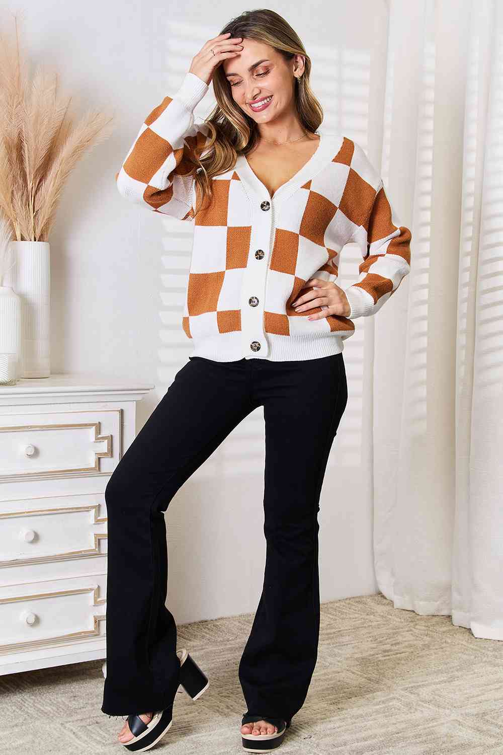The Nyla V-neck Checked Cardigan