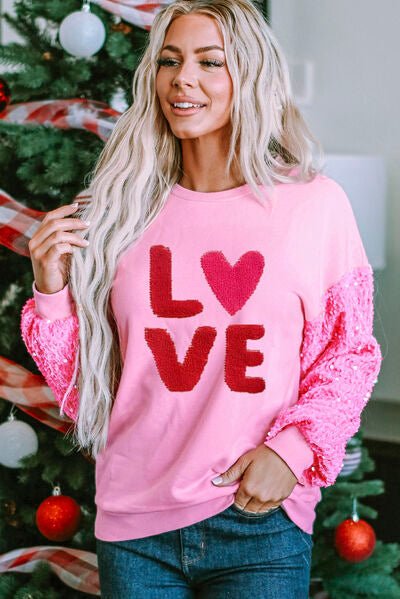 The Opal LOVE Sequin Sweatshirt - PEONIES & LIME
