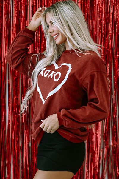The Paloma Heart Letter Graphic Round Neck Sweatshirt - PEONIES & LIME