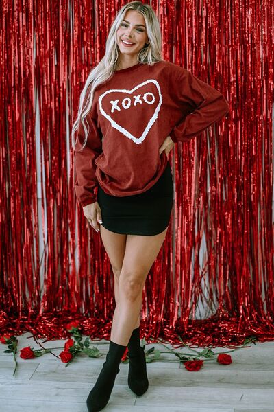 The Paloma Heart Letter Graphic Round Neck Sweatshirt - PEONIES & LIME