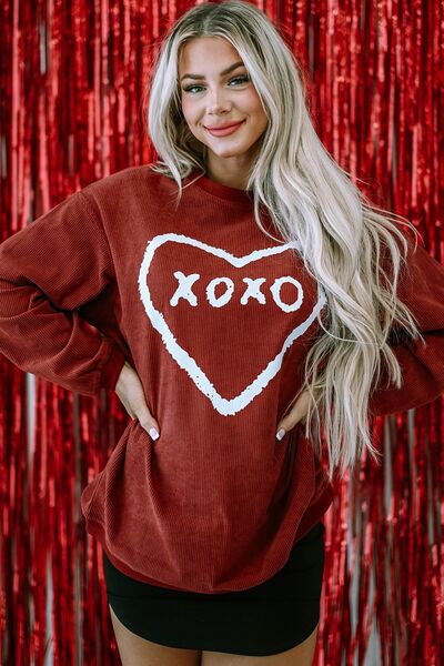 The Paloma Heart Letter Graphic Round Neck Sweatshirt - PEONIES & LIME