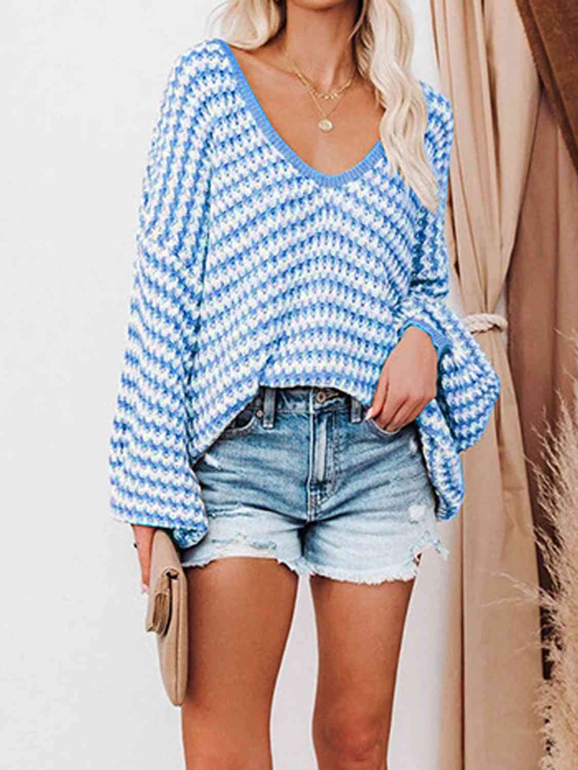 The Piper Striped Drop Shoulder V-Neck Sweater