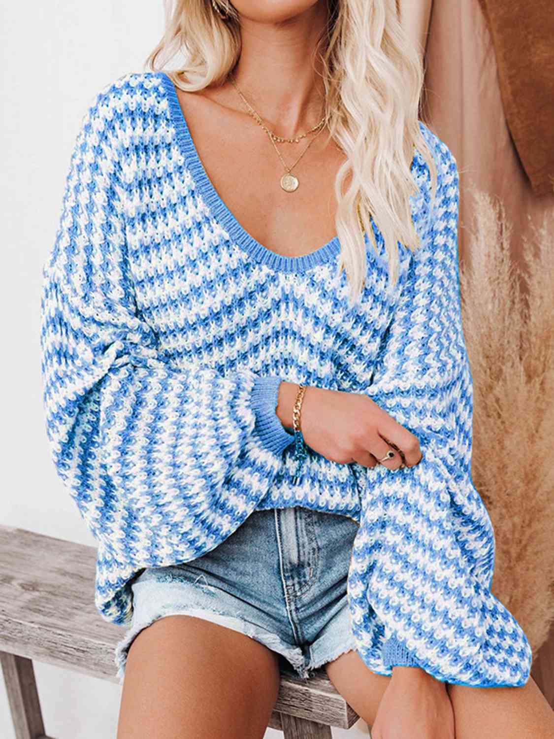 The Piper Striped Drop Shoulder V-Neck Sweater