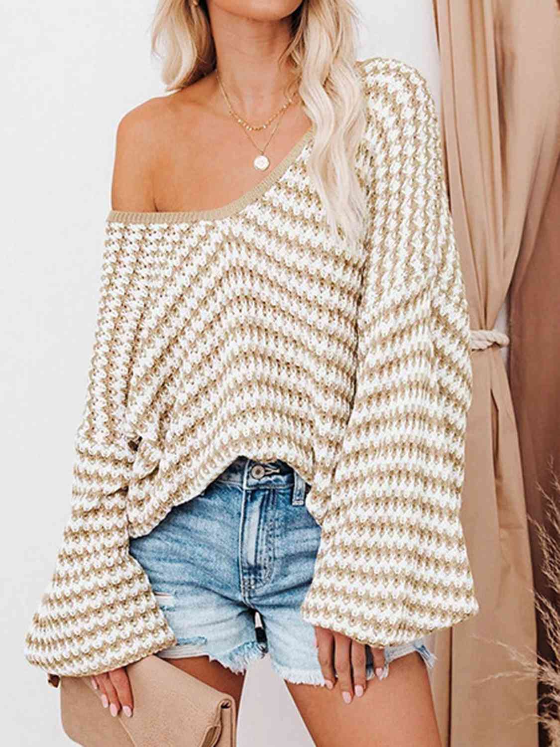 The Piper Striped Drop Shoulder V-Neck Sweater