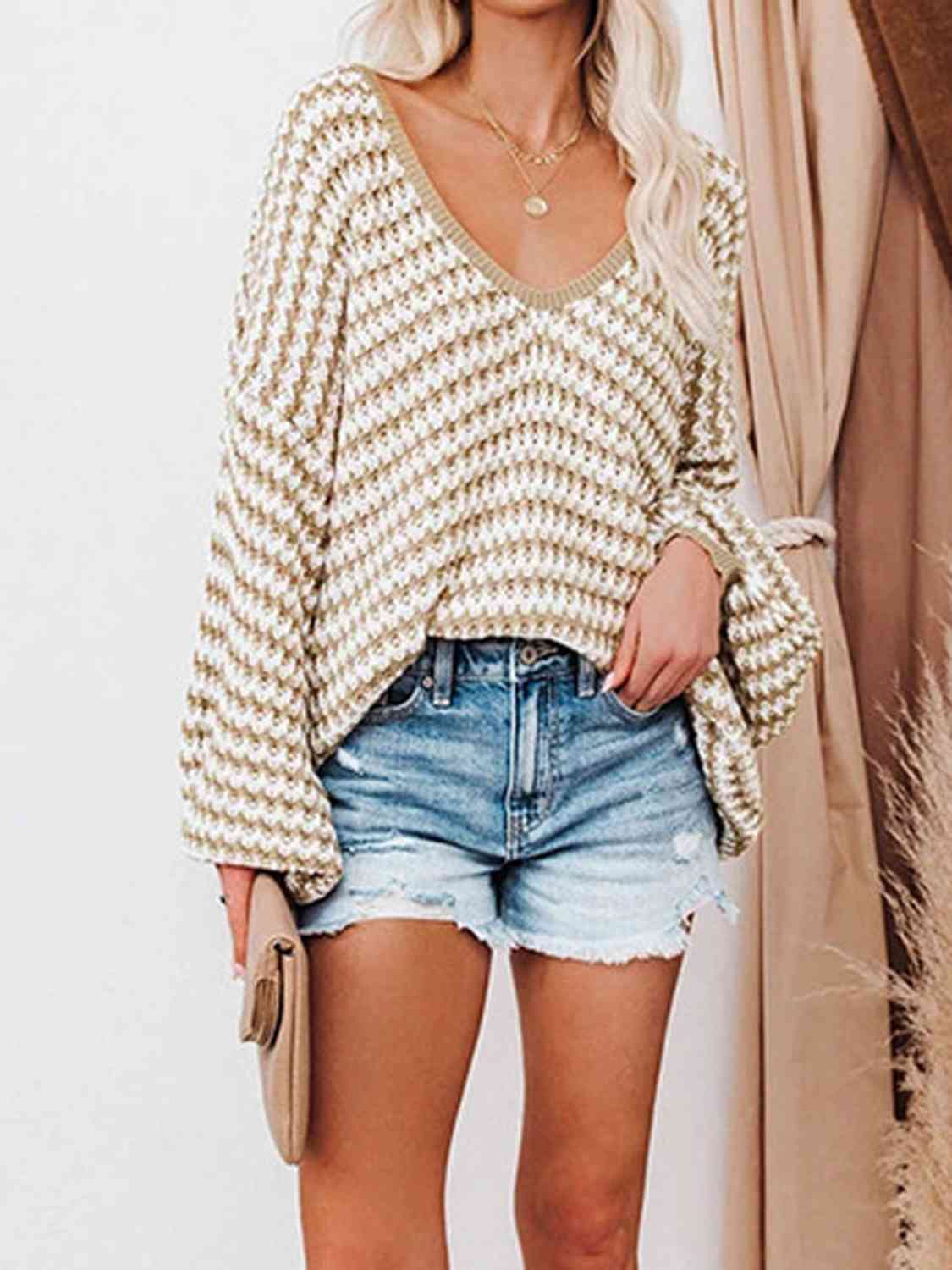 The Piper Striped Drop Shoulder V-Neck Sweater