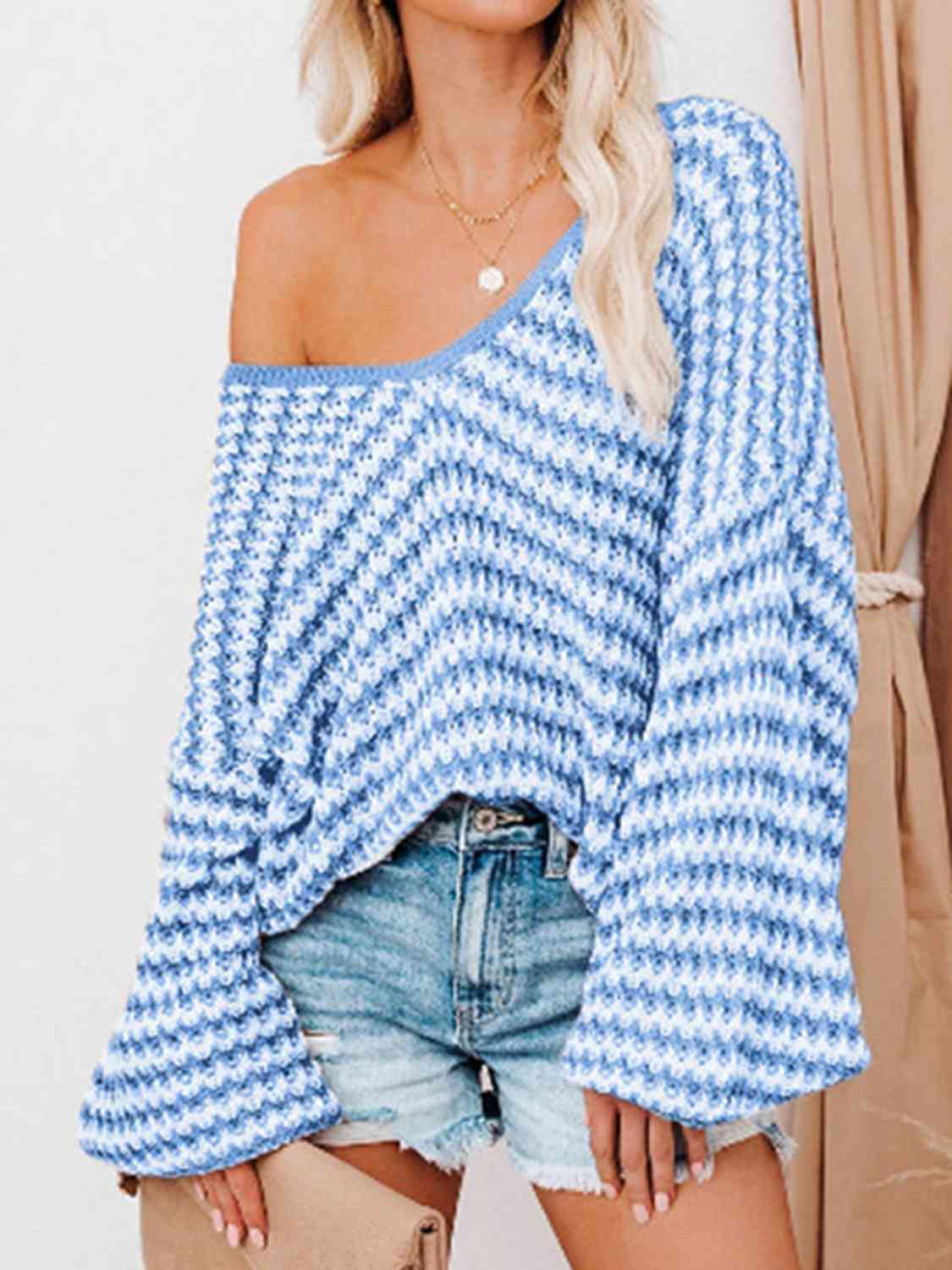 The Piper Striped Drop Shoulder V-Neck Sweater