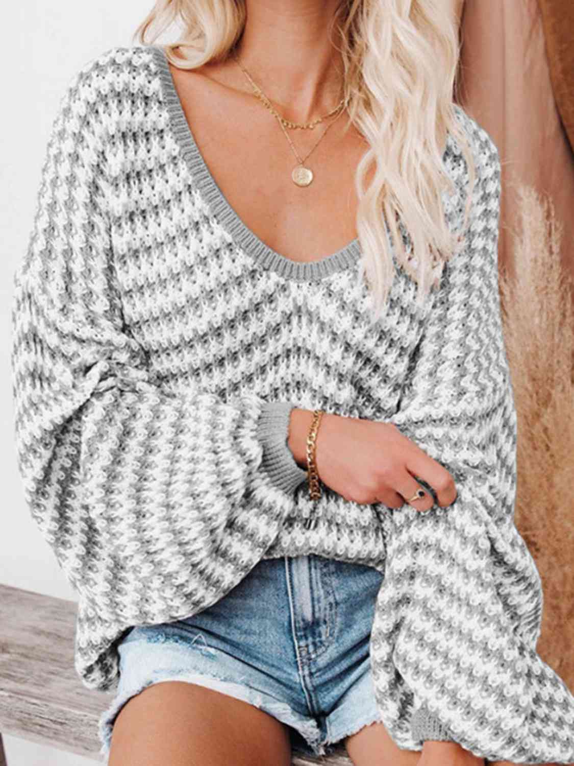 The Piper Striped Drop Shoulder V-Neck Sweater