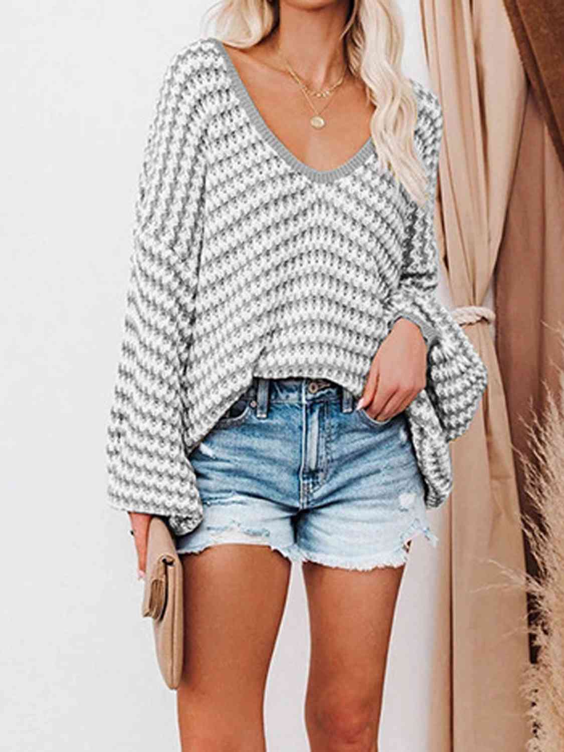 The Piper Striped Drop Shoulder V-Neck Sweater