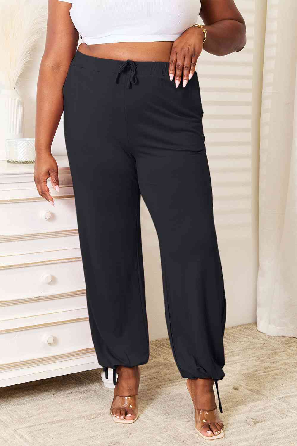 The Raya Drawstring Waist Pants with Pockets - PEONIES & LIME