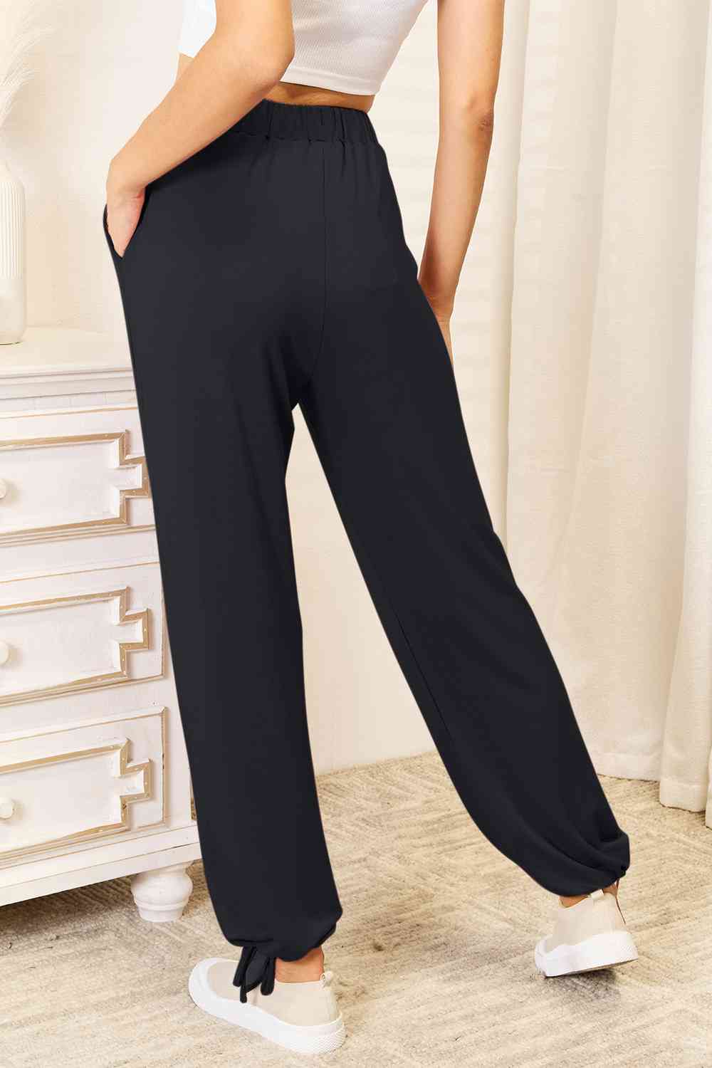 The Raya Drawstring Waist Pants with Pockets - PEONIES & LIME