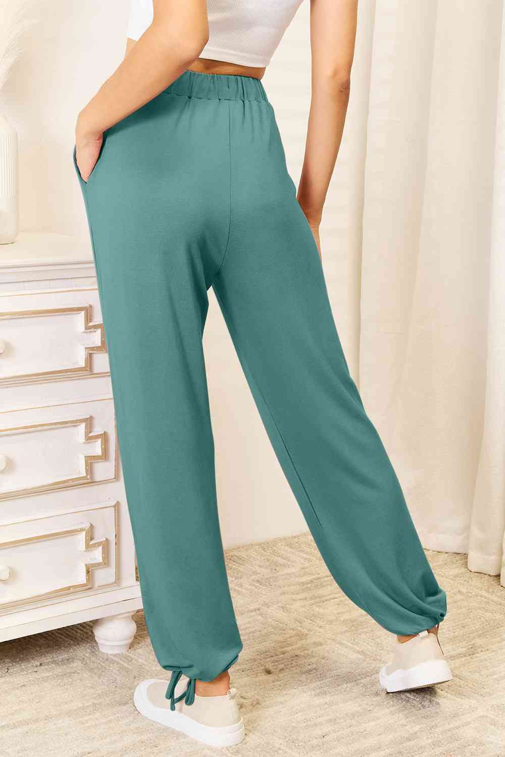 The Raya Drawstring Waist Pants with Pockets - PEONIES & LIME