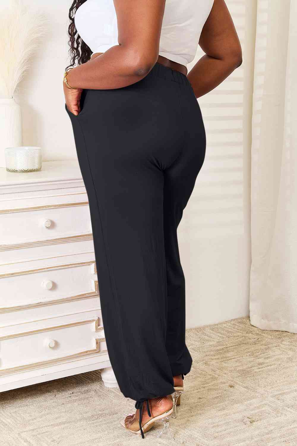 The Raya Drawstring Waist Pants with Pockets - PEONIES & LIME