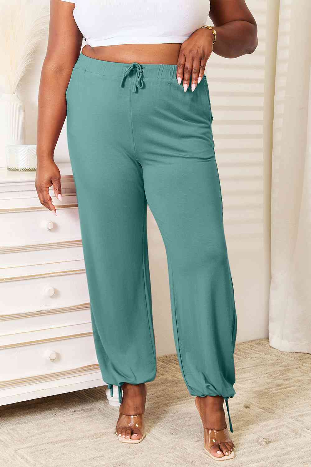 The Raya Drawstring Waist Pants with Pockets - PEONIES & LIME