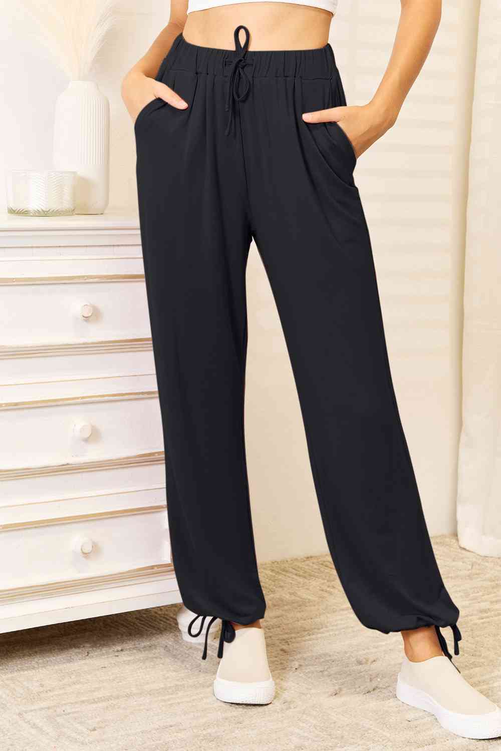 The Raya Drawstring Waist Pants with Pockets - PEONIES & LIME