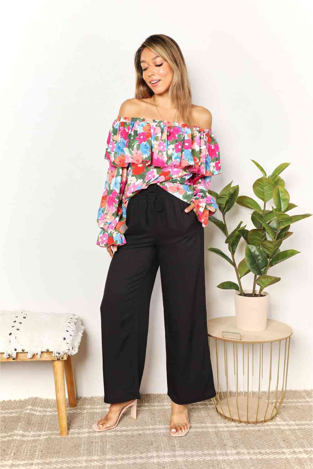 The Samantha Floral Off-Shoulder Flounce Sleeve Layered Blouse