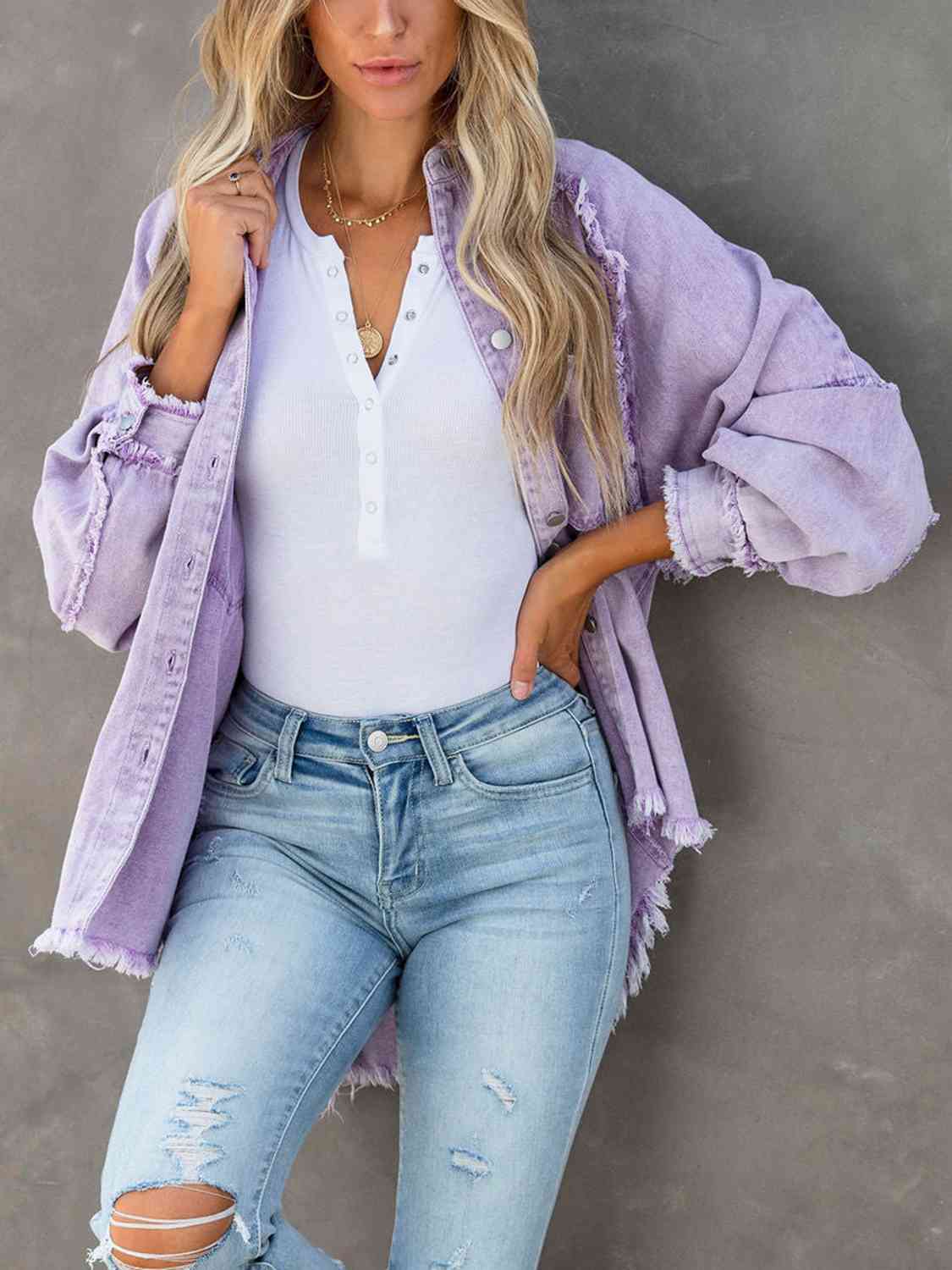 The Scarlett Down Raw Hem Denim Jacket
